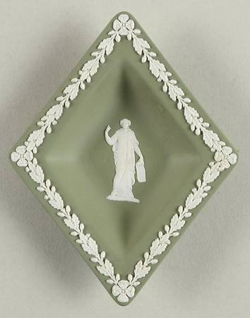 Cream Color on Celadon Jasperware Small Diamond Shape Ashtray