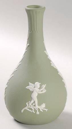 Cream Color on Celadon Jasperware Seasons Bud Vase