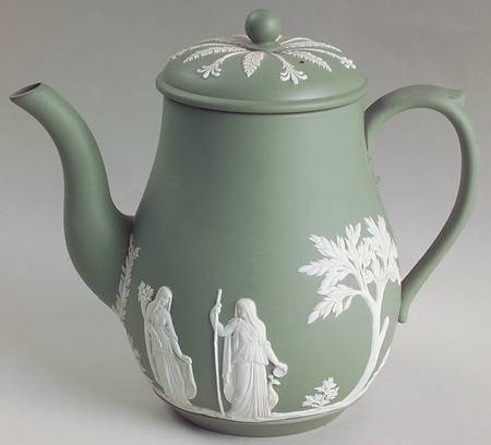 Cream Color on Celadon Jasperware Coffee Pot & Lid