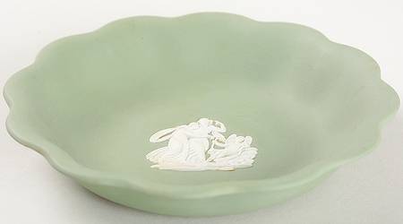 Cream Color on Celadon Jasperware Round Scalloped Compotier