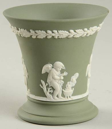 Cream Color on Celadon Jasperware Posey Pot