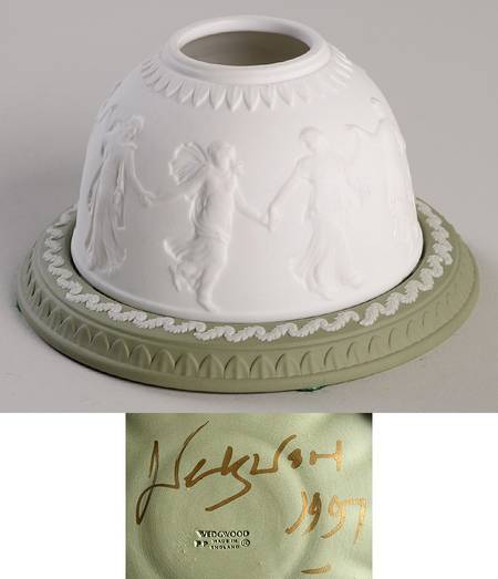 Cream Color on Celadon Jasperware Lithophane Candle Votive