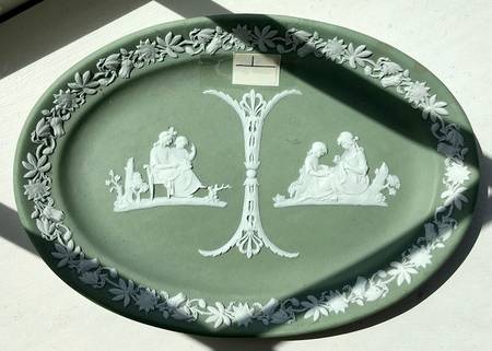 Cream Color on Celadon Jasperware 9" Oval Tray