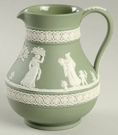 Cream Color on Celadon Jasperware 4" Etruscan Jug