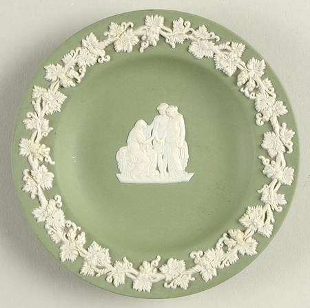 Cream Color on Celadon Jasperware 4" Round Tray