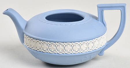 Cream Color on Lavender (Pale Blue) Jasperware Mini Teapot No Lid