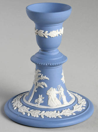 Cream Color on Lavender (Pale Blue) Jasperware Single Reading Candlestick