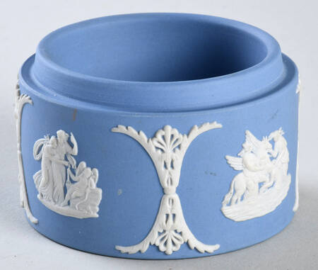 Cream Color on Lavender (Pale Blue) Jasperware 2" Round Box No Lid