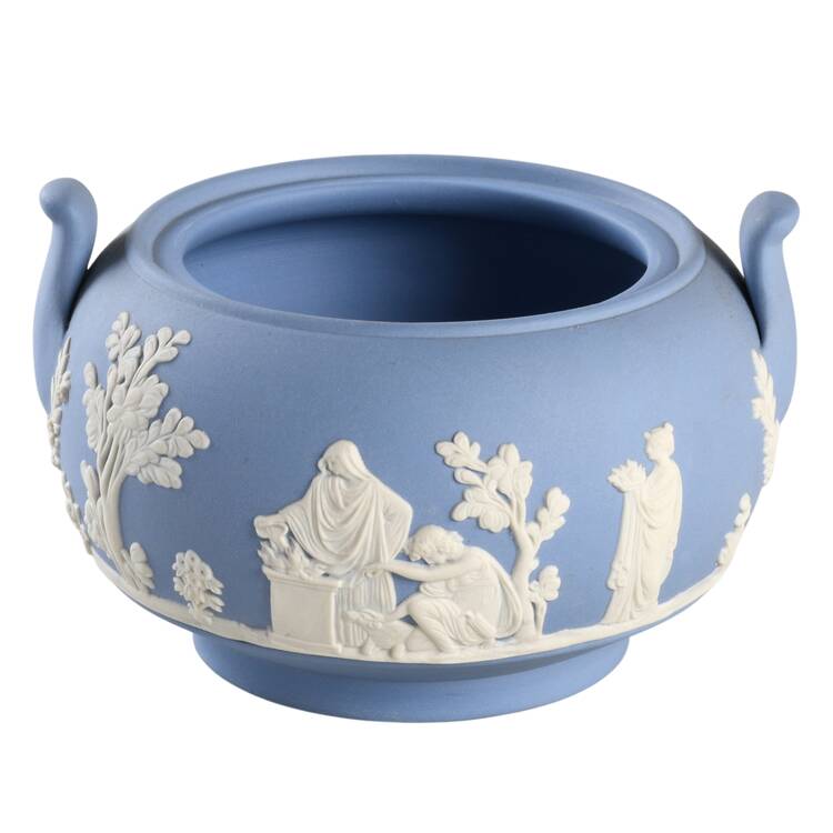 Cream Color on Lavender (Pale Blue) Jasperware Sugar Bowl No Lid