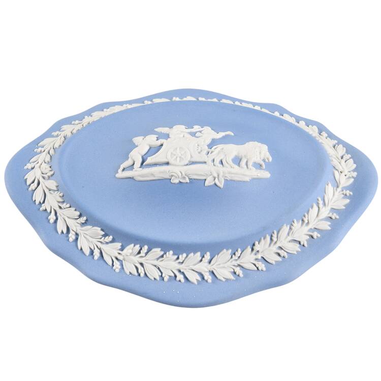 Cream Color on Lavender (Pale Blue) Jasperware Silver/Candy Box-Lid