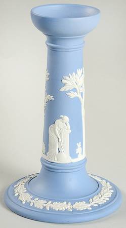 Cream Color on Lavender (Pale Blue) Jasperware 6" Candlestick