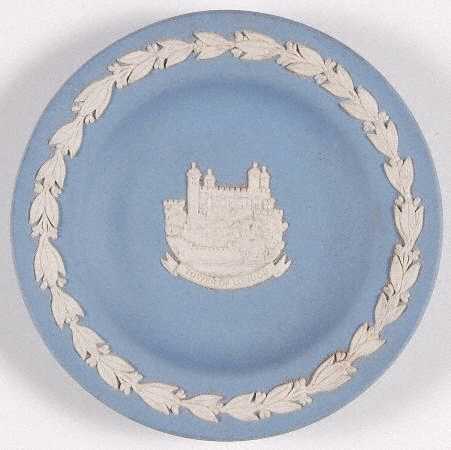 Cream Color on Lavender (Pale Blue) Jasperware Round Landmark Tray