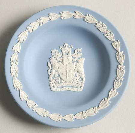 Cream Color on Lavender (Pale Blue) Jasperware Round Landmark Tray