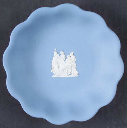 Cream Color on Lavender (Pale Blue) Jasperware Round Scalloped Compotier