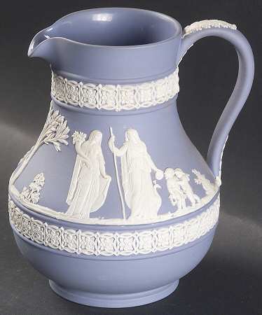 Cream Color on Lavender (Pale Blue) Jasperware 4" Etruscan Jug