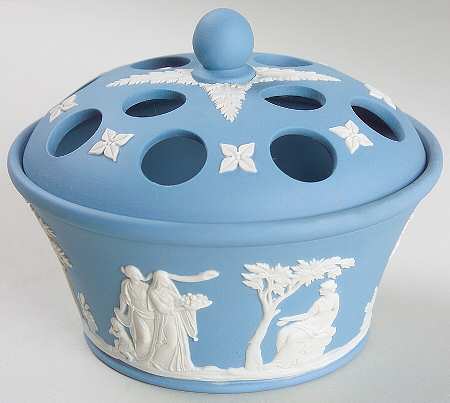 Cream Color on Lavender (Pale Blue) Jasperware Potpourri Jar & Lid