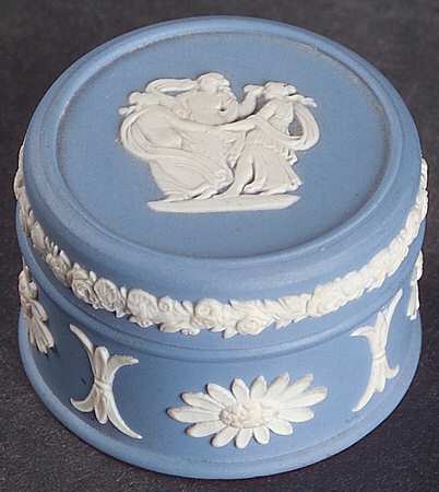 Cream Color on Lavender (Pale Blue) Jasperware Miniature Round Box