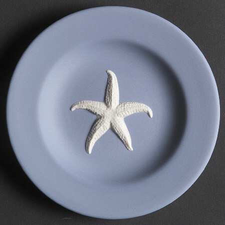 Cream Color on Lavender (Pale Blue) Jasperware 4" Round Tray