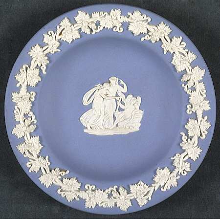Cream Color on Lavender (Pale Blue) Jasperware 4" Round Tray