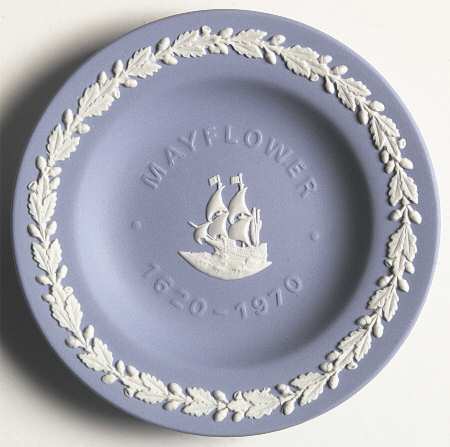 Cream Color on Lavender (Pale Blue) Jasperware 4" Round Tray
