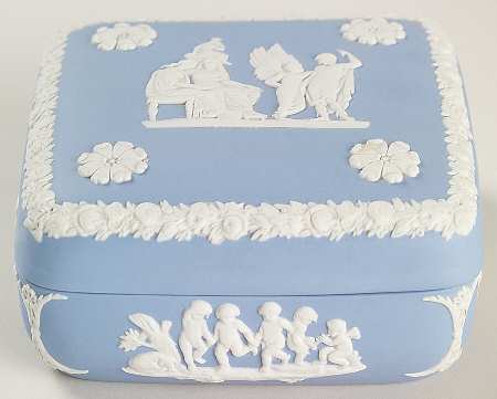 Cream Color on Lavender (Pale Blue) Jasperware Square Box with Lid