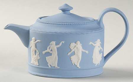 Cream Color on Lavender (Pale Blue) Jasperware Mini Teapot & Lid