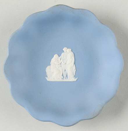 Cream Color on Lavender (Pale Blue) Jasperware Round Scalloped Compotier
