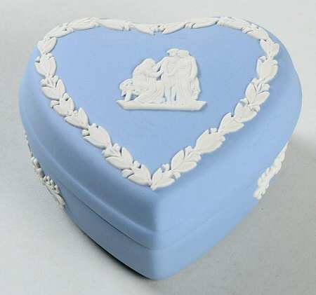 Cream Color on Lavender (Pale Blue) Jasperware 2" Heart Shape Box & Lid