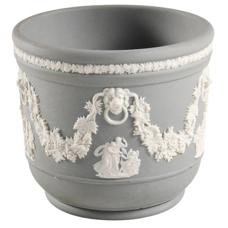 Cream Color on Grey Jasperware 4" Jardiniere by Wedgwood