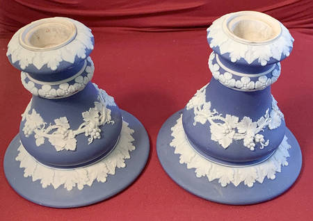 Cream Color on Portland Blue Jasperware 4" Candlestick