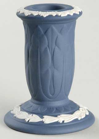 Cream Color on Portland Blue Jasperware Single Light Candlestick