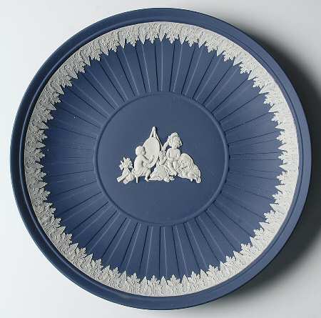 Cream Color on Portland Blue Jasperware 10" Round Fluted Tray by Wedgwood