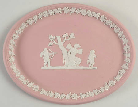 Cream Color on Pink Jasperware 10" Oval Tray by Wedgwood