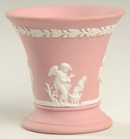 Cream Color on Pink Jasperware 3" Vase