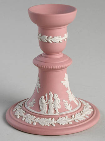 Cream Color on Pink Jasperware Single Reading Candlestick