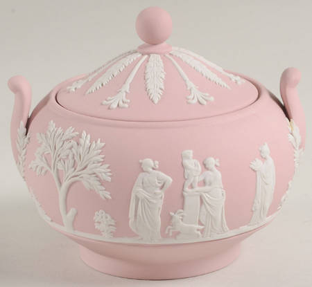 Cream Color on Pink Jasperware Sugar Bowl & Lid