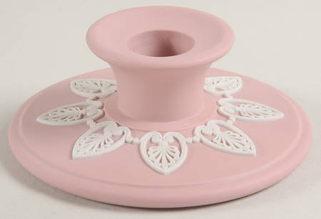Cream Color on Pink Jasperware Single Banquet Candlestick