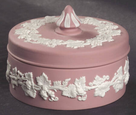 Cream Color on Pink Jasperware Small Spiked Knob Box