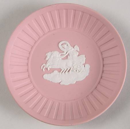 Cream Color on Pink Jasperware 4" Round Fluted Tray