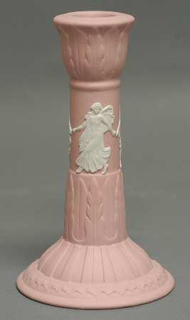 Cream Color on Pink Jasperware 6" Candlestick