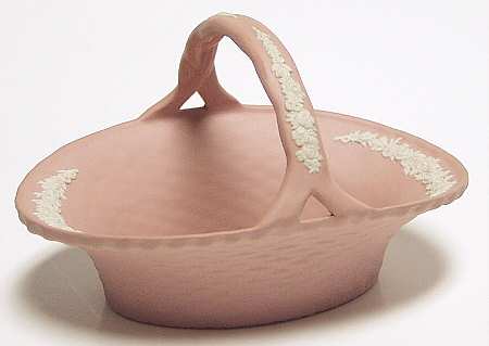 Cream Color on Pink Jasperware 3" Handled Basket