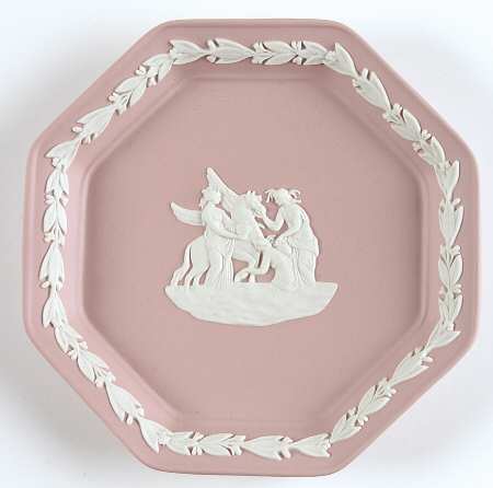 Cream Color on Pink Jasperware Octagonal Tray