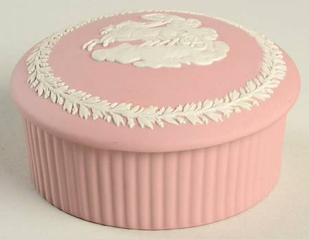 Cream Color on Pink Jasperware 3" Fluted Round Box & Lid
