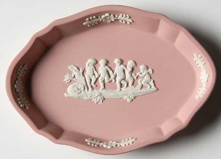 Cream Color on Pink Jasperware Silver Tray