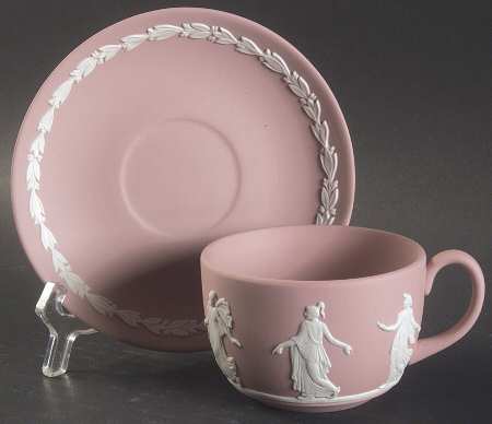Cream Color on Pink Jasperware Flat Cup & Saucer Set