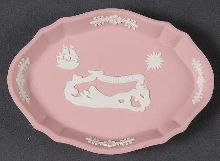 Cream Color on Pink Jasperware Silver Tray