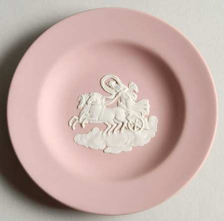 Cream Color on Pink Jasperware 4" Round Tray
