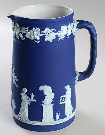 Cream Color on Wedgwood Blue Jasperware Large Trojan Jug