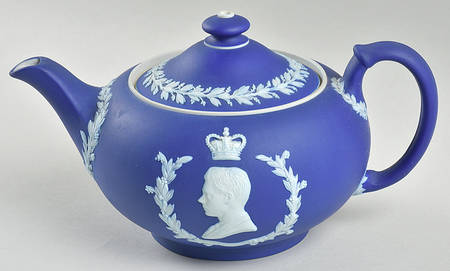 Cream Color on Wedgwood Blue Jasperware Small Teapot & Lid
