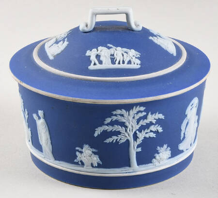 Cream Color on Wedgwood Blue Jasperware Covered Butter Lugger No Underplate